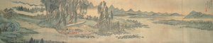Handscroll zobrazující krajinu s kolofonní básní, Fishing in Willow Brook, Chinese, 1706 (viz také 142751)